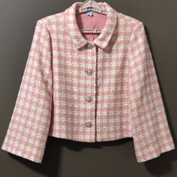 Hill House Bea Jacket In Pink Tweed Wool Blend SIZE MEDIUM - Picture 1 of 7